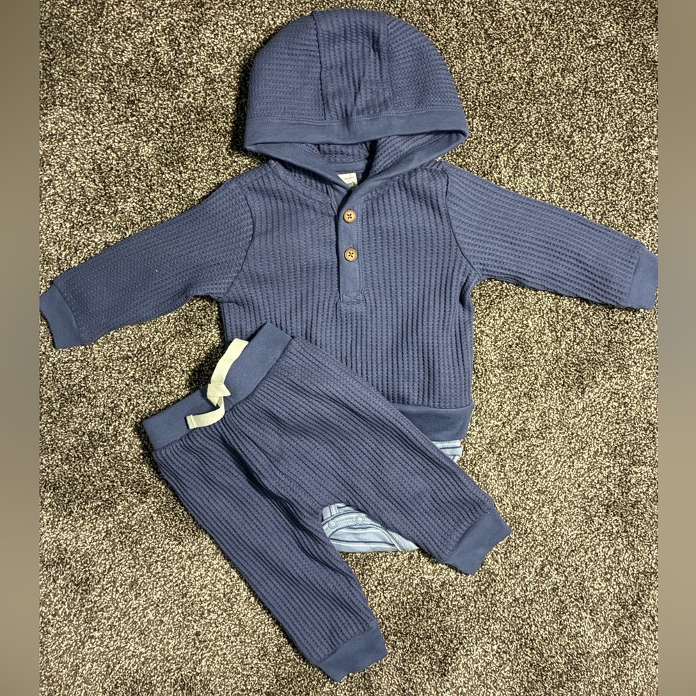 Carter's Blue Waffle Hooded Top, Onesie & Joggers